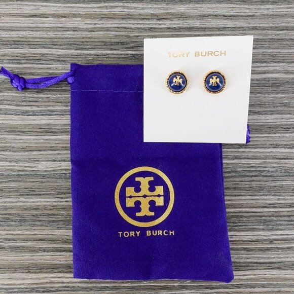Tory Burch Rope Pearl Stud Earrings Navy Blue OS - Picture 5 of 12